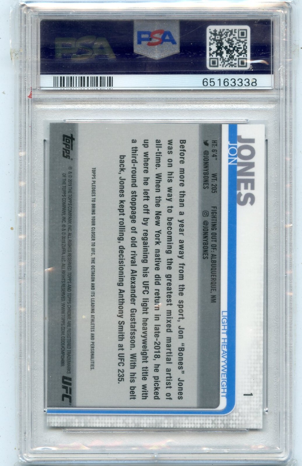 2019 TOPPS UFC CHROME #1 JON JONES "X-FRACTOR" - PSA 9 MINT (63338) view 2