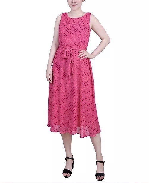 Ny Collection Petite PXL Sleeveless Belted Chiffon Maxi Dress Pink