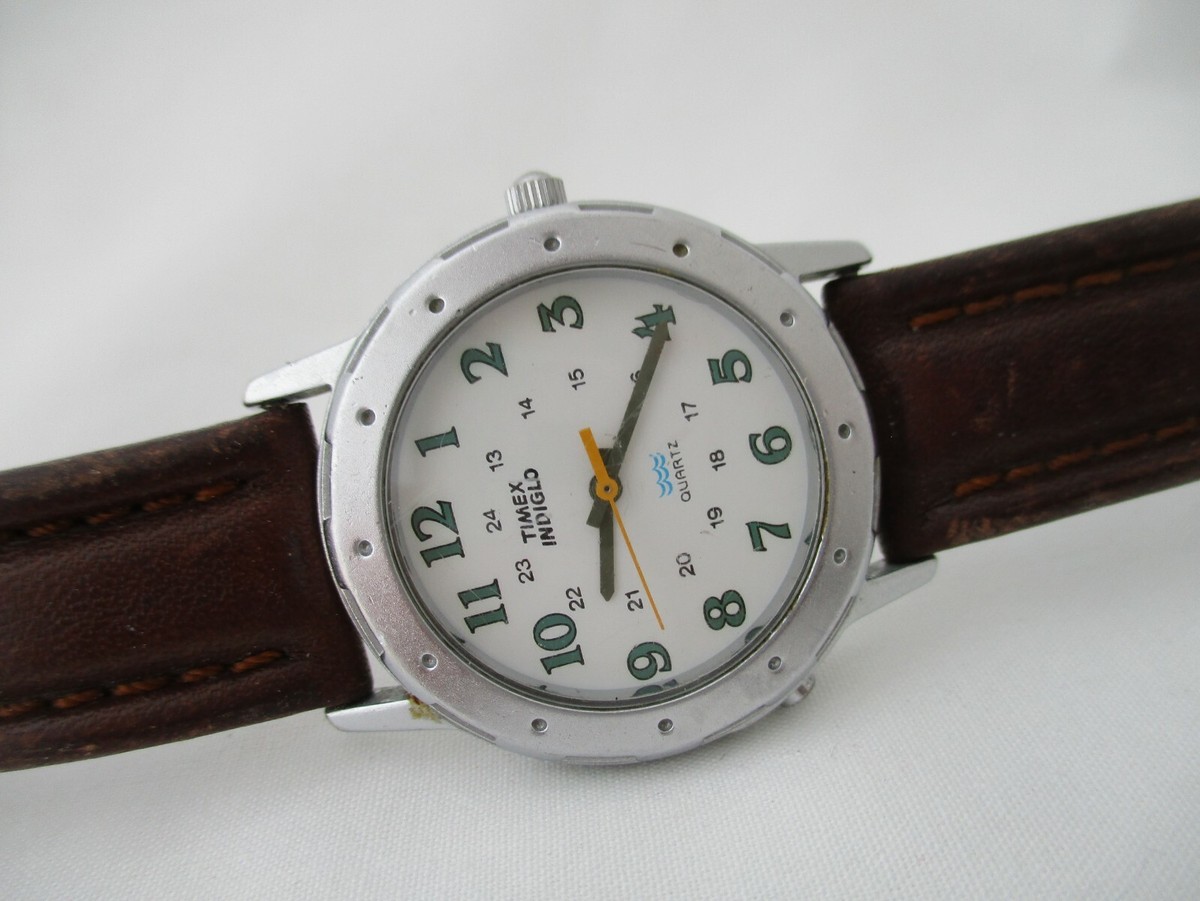 Timex Indiglo Unisex Brown Leather Buckle Band Analog Watch | eBay