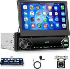 7" Single 1DIN Flip Out Car Stereo Bluetooth FM SD TF USB Mirror link MP5 Player
