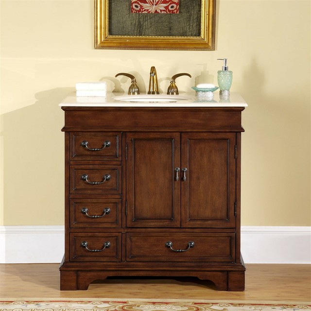 36 Bathroom Vanity Combo White Cabinet Crema Marfil Marble Stone Top Sink For Sale Online Ebay