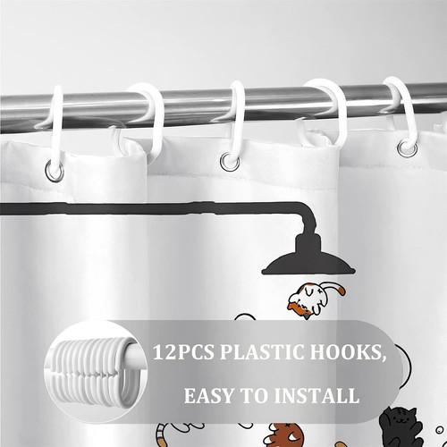 Funny Raining Cats Shower Curtain Cute Cat Playing Water in Bathtub Shower Cu... - Picture 5 of 6
