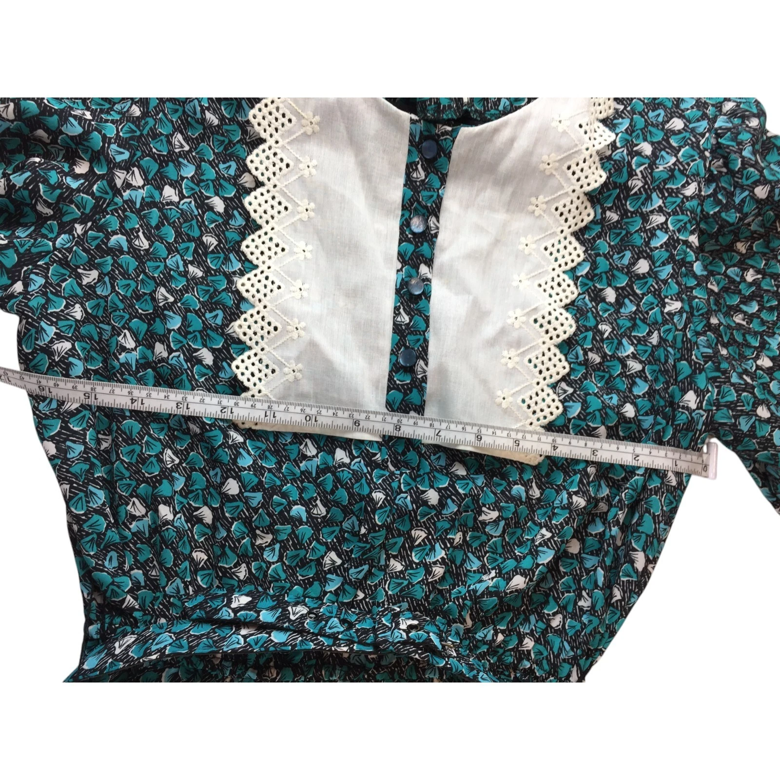 VETEMENTS Abito midi MCS Ltd modesto bavaglino blouson floreale verde acqua donna taglia 10 manica lunga