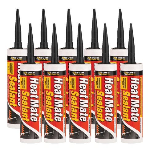 12 x Everbuild Heatmate Heat Resistant Silicone Sealant Black | RED C3 Cartridge