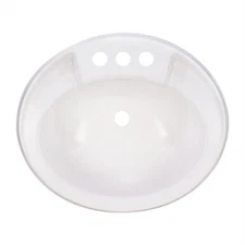 RecPro Oval RV Bathroom Sink White Single Bowl Sink 20"X17" Plastic