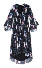 Borgo de Nor Iris Georgette Polka Dot And Birds Of paradise Print Tiered Dress