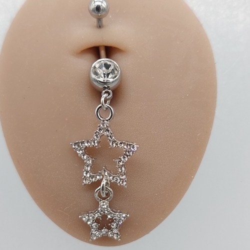Belly Bars Button Piercing Bar Dangle Navel Body Jewellery Gem Ring Silver Star - Picture 7 of 8