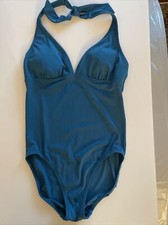 Women  s Lands End Canvas 1983 Turquoise Blue One Piece Halter Swimsuit Size 8