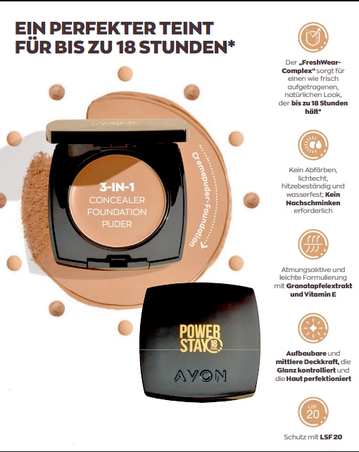 Avon Power Stay 18 H Puder foundation SPF 20 Farbe 115P Pale Pink Matt - Bild 2 von 2
