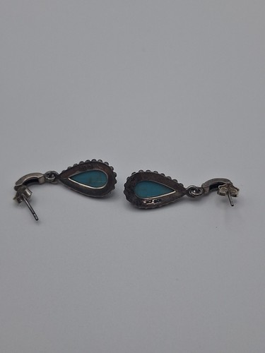 Vtg Sterling Silver Turquoise Native Teardrop Post Earrings 4.10g 1" Marked CI - Picture 4 of 9