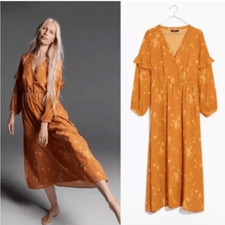 Madewell Floral Ruffle Sleeve Midi Dress Yellow Size 12 Prairie Cottagecore