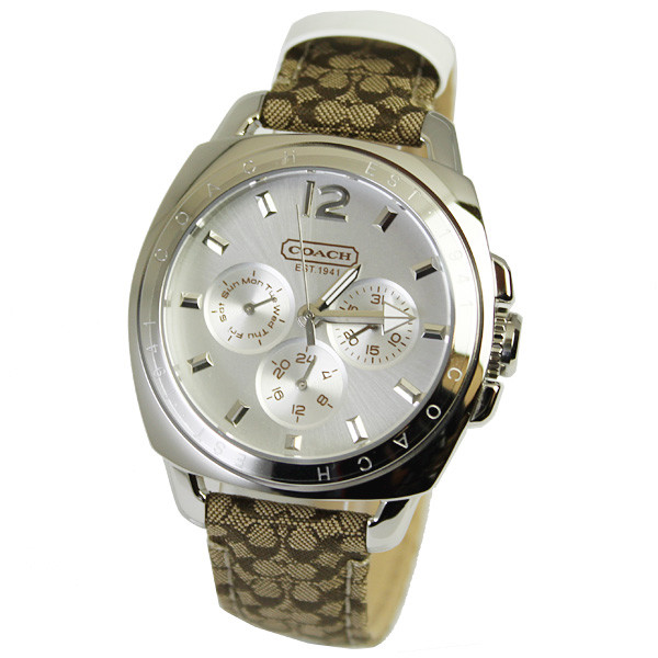 COACH Womens Boyfriend Silver Dial Brown and White Leather  display picture 1