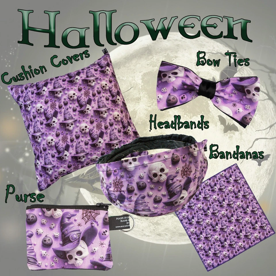 Halloween Crâne Sorcière Chapeau Housse de Coussin Bandana Bandeau Nœud - Photo 1/1