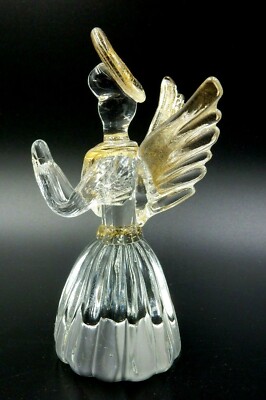 VINTAGE ITALIAN MURANO GLASS WINGED ANGEL WITH GOLD AVENTURINE FLECKS FIGURINE