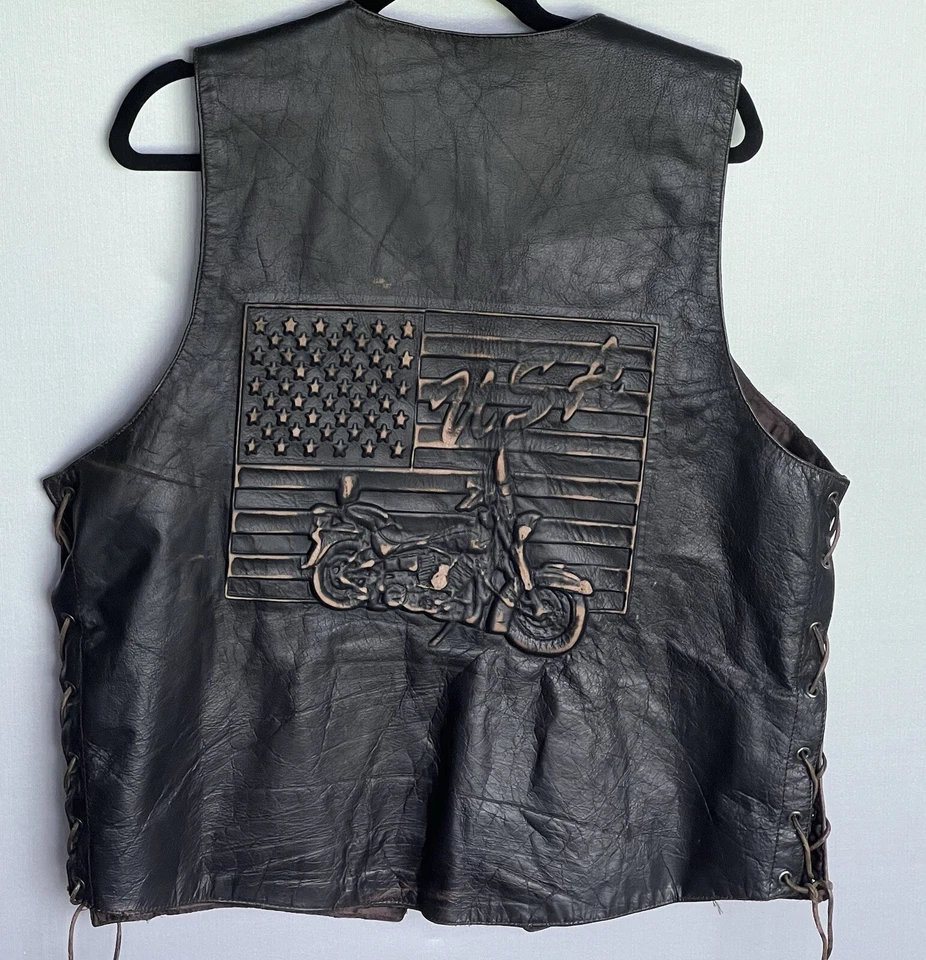 Motorcycle Vest Unik Premium (Men's Sz 44 X-Large)Black/Brown U.S.A. Biker Wear - Image 3 of 4