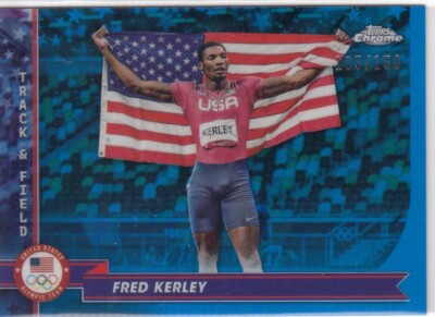 2024 Fred Kerley Topps Chrome Olympics BLUE REFRACTOR /150 - #171 Track Field