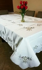 54x72" Embroidery Cutwork Christmas Embroidered Tablecloth Napkins Elegantlinen