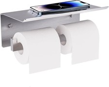Double Toilet Paper Holder with Shelf Large Tissue Holder Brushed Nickel Wall