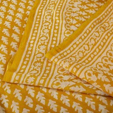 Sanskriti Vintage Saree Yellow 100 Pure Cotton Hand Block Print Sari 5 Yd Fabric