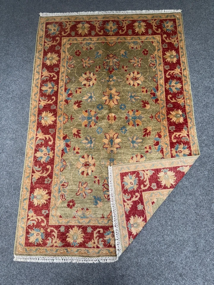 6'2 x 4'0 Hand-Knotted Afghan Wool Rug | Transitional Traditional Floral Design - Image 3 of 4