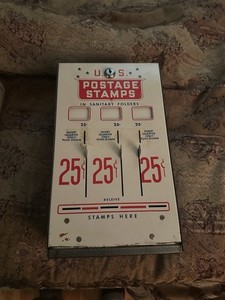 Vintage Metal US Mail Postage Stamps Vending Machine Dispenser 25 Cent 3 Slots