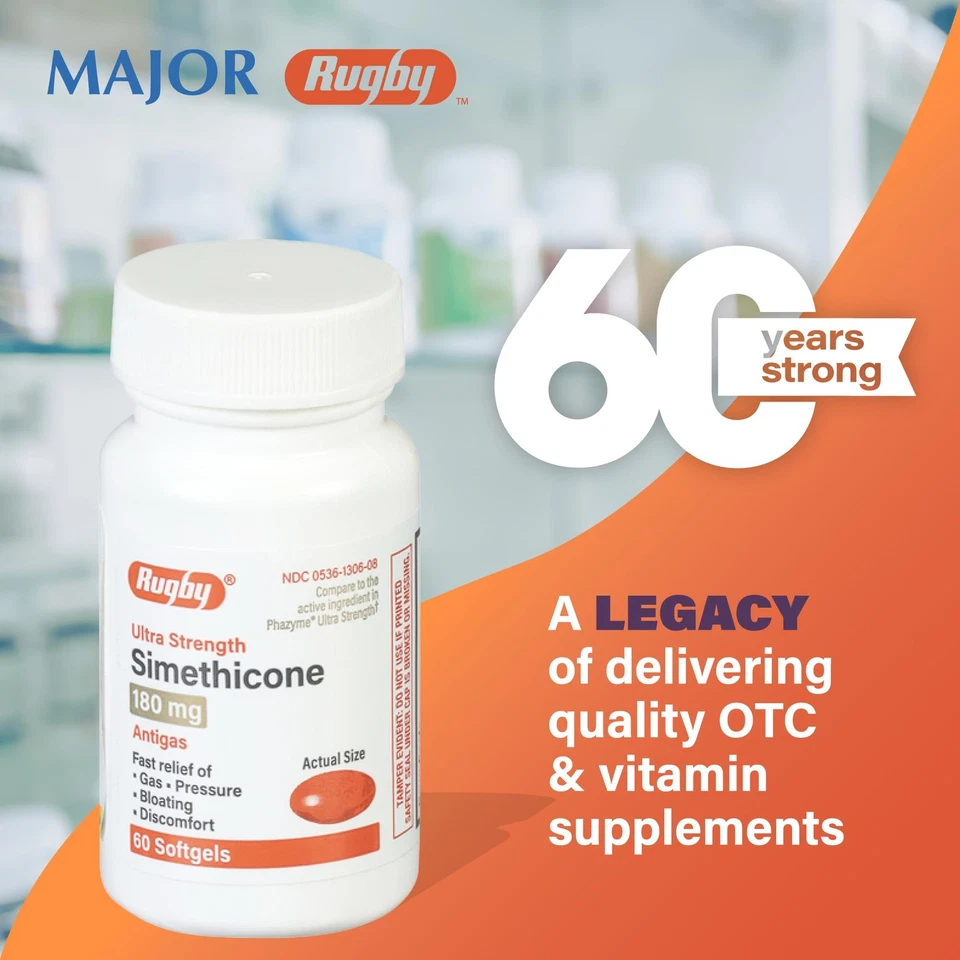 Rugby Ultra Strength Simethicone Gas Relief Pills 180mg 2 Pack Softgels - Image 2 of 4