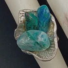 Vintage Israeli Sterling Silver Brutalist Ring Aqua Green Stone Cluster Organic