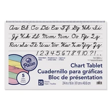 Pacon® Colored Paper Chart Tablet, Cursive Cover, 5 Assorted Colors, 1" Ruled...