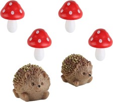 Fairy Garden Ornaments Accessories Outdoor 6pcs Resin Hedgehogs Wood Mushrooms 