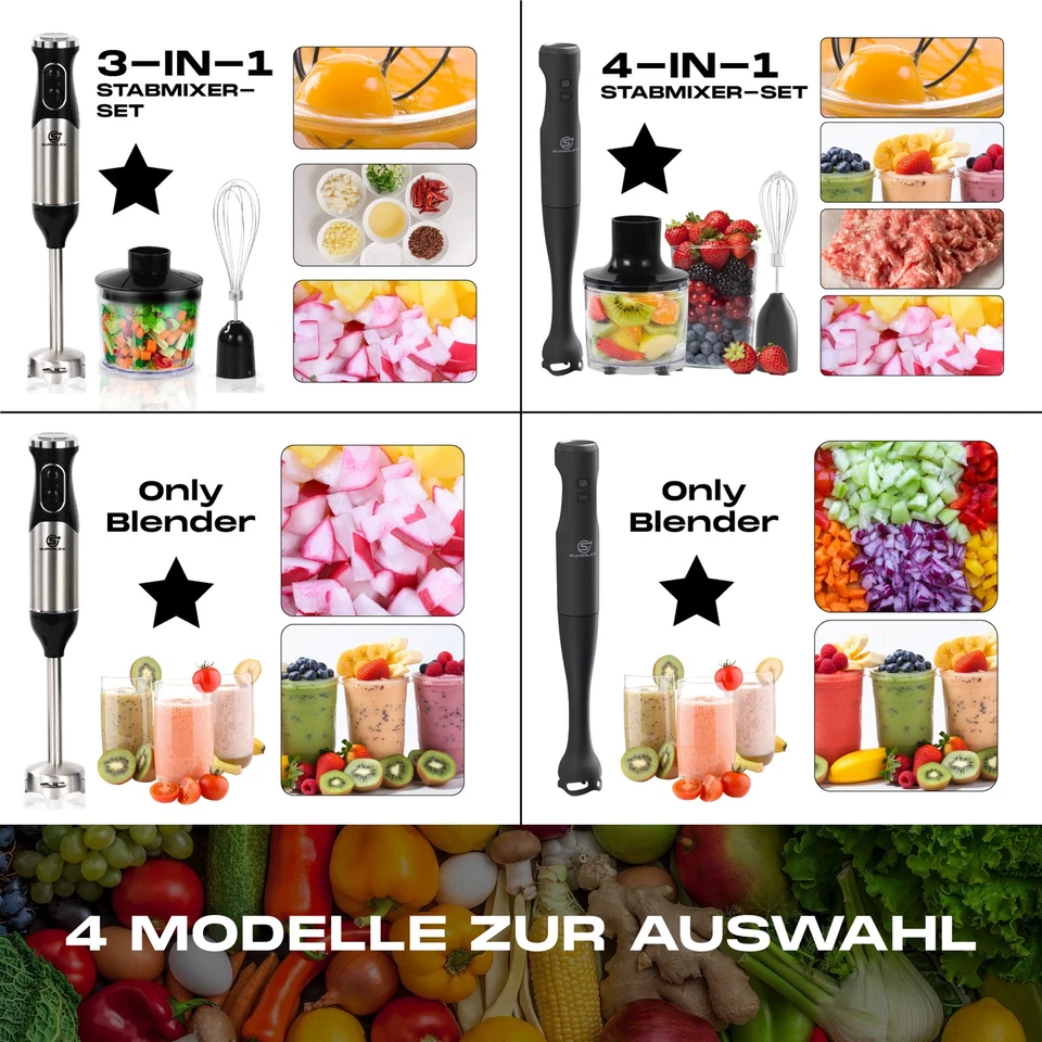 SUPERLEX Multifunktional Stabmixer 4-in-1 Handmixer Pürierstab Blender Set - Bild 2 von 4