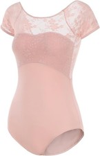 Women's Basic Short Sleeve Leotard forBallet Dance Gymnastics Small, Pink/Lace