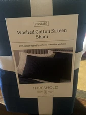 Threshold Standard Washed Cotton Sateen Sham 20 X 26” Navy Blue