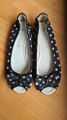 Größe 36: schwarze Ballerinas, Peep Toe, gepunktet, mit Schleife, Stoff