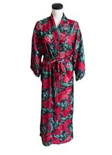 Vintage Gold Label Victoria's Secret Floral Sheer Satin Kimono Robe Size S Midi