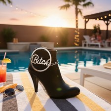 Women 2PC Silver Metal Boot Chain Bracelet BITCH Charm Shoe Anklet Made in USA