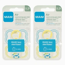 MAM Air Orthodontic Pacifiers 6-16M 2 Pack New