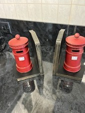 Vintage Style Royal Mail Post Box Bookends - Metal & Wood Heavy Duty Shabby Chic