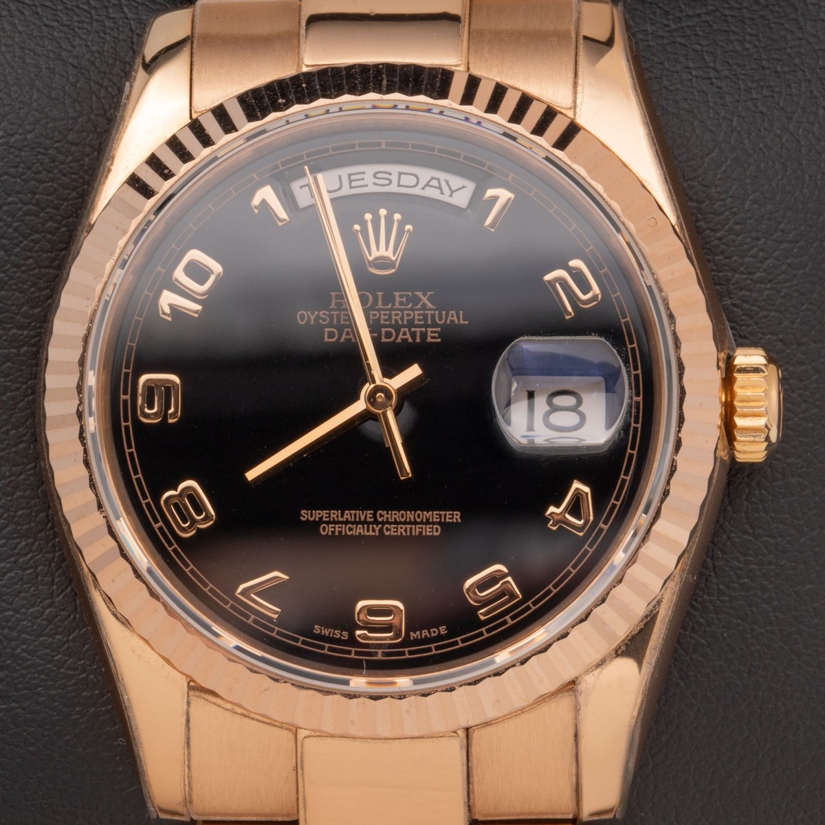 ジョージ様 Rolex President Day-Date Watch Everose Gold Black Arabic Dial