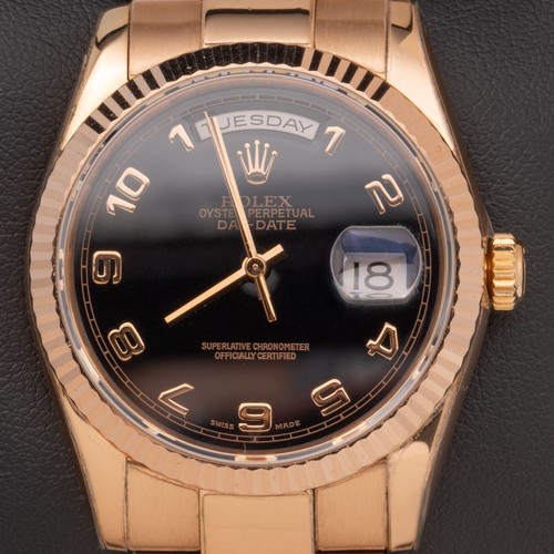 Rolex President Day-Date Watch Everose Gold Black Arabic Dial ...