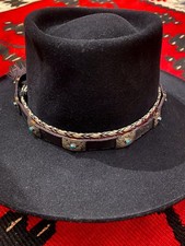 VINTAGE Native American Sterling Silver Blue Turquoise Concho Hat Band NAVAJO
