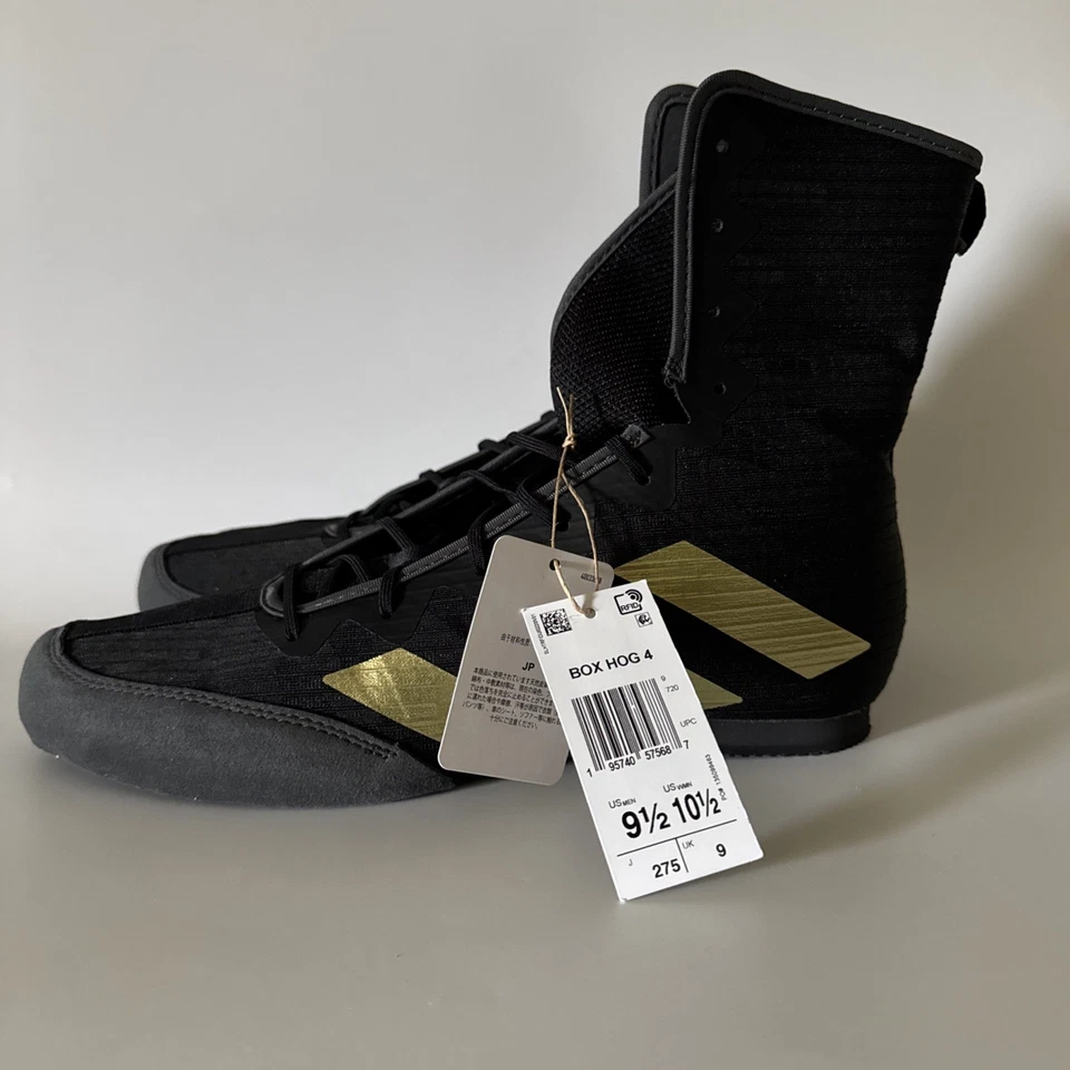adidas Men’s 9.5 BOX HOG 4 Boxing/MMA Core Black/ Gold Metallic Shoes GZ6116 NEW - Image 4 of 4