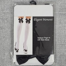 Elegant Moments Thigh Highs Womens One Size White Opaque Stockings Satin Bows
