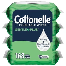 Cottonelle GentlePlus Flushable Wet Wipes with Aloe & Vitamin E, 4 Flip-Top Pack
