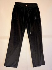 Juicy Couture Black Velour Track Pants Rhinestone Logo Size L Y2k