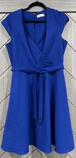 Calvin Klein Dress Fit & Flare Belted Pockets V Neck Career Blue Sz 10