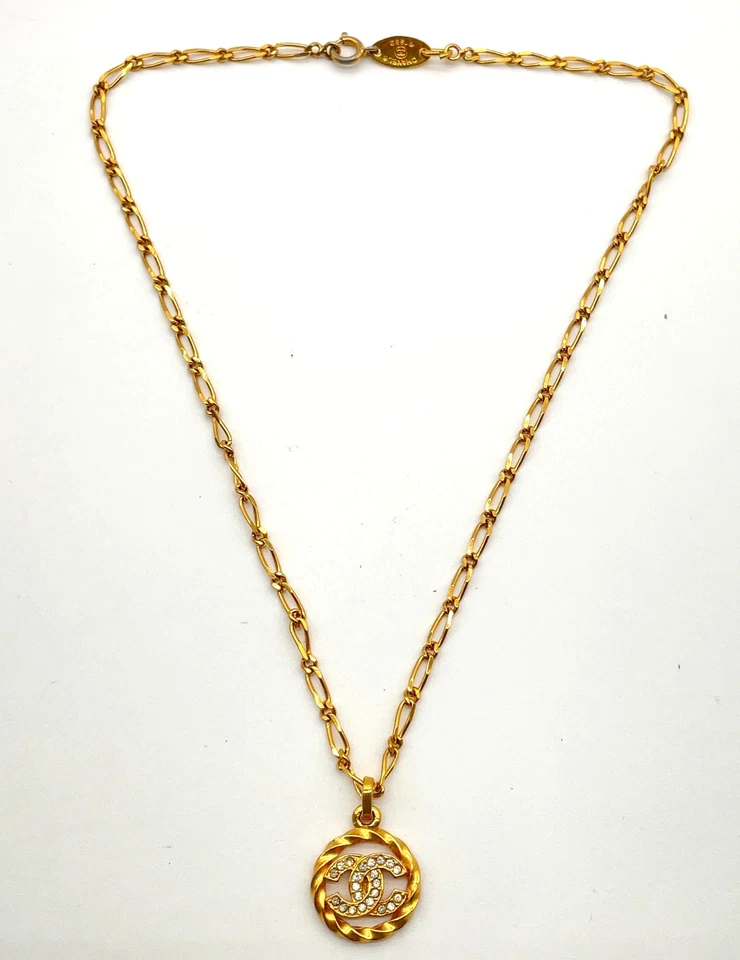 Auténtico collar CHANEL vintage marca de coco estrás GD con caja/bolsa para el polvo SK100620 Foto 3 de 4