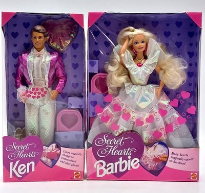 2x Mattel 1992 Secret Hearts Crystal Barbie Puppe: Barbie 7902 + Ken 7988 NrfB