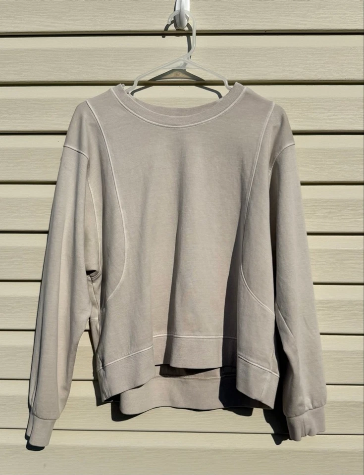 Sudadera Athleta Grande Cuello Redondo Beige Manga Larga Pullover Talla Grande Foto 2 de 4