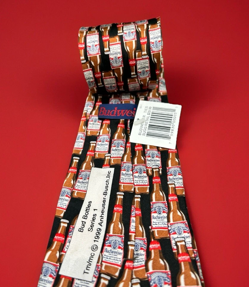 New Vintage 1999 Budweiser Bud Bottles Series 1 100% Silk Men’s Tie Necktie - Image 3 of 4