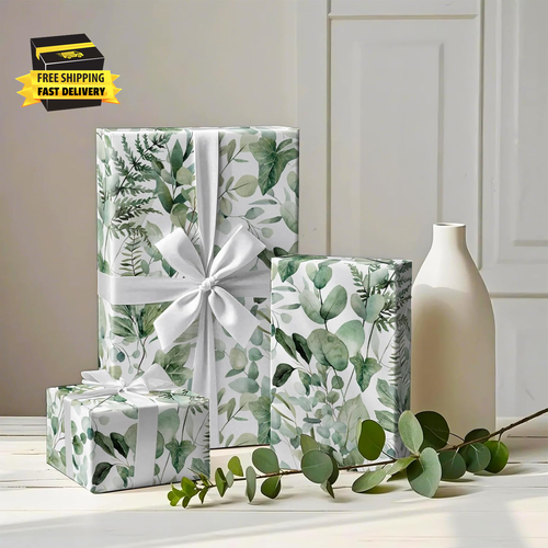 Rotolo di carta da imballaggio foglie di eucalipto - mini rotolo - 17 pollici x 9,8 piedi - più verde - Foto 5 di 7